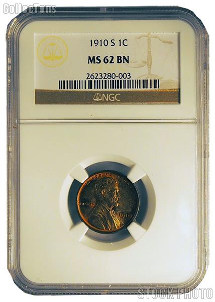 1910-S Lincoln Wheat KEY DATE Cent in NGC MS 62 BN