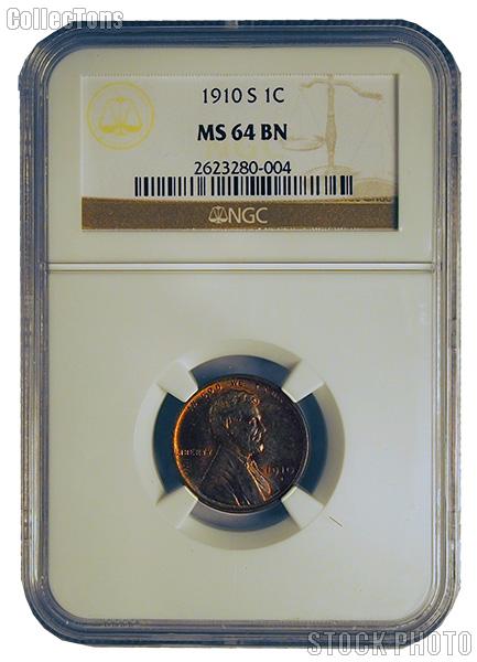 1910-S Lincoln Wheat KEY DATE Cent in NGC MS 64 BN