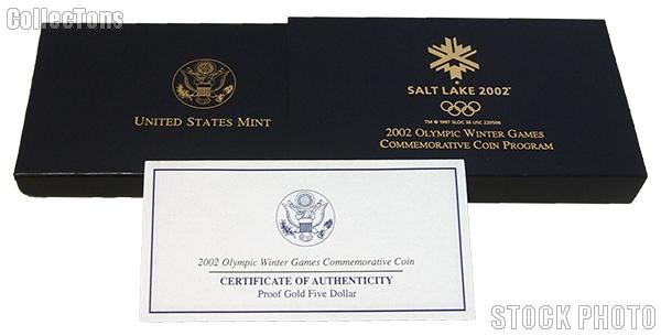 2002 Salt Lake City Winter Games Commemorative Proof Gold Five Dollar OGP Replacement Box and COA