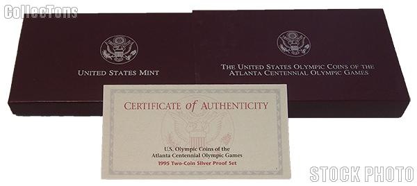 1995 Atlanta Olympic Games Gymnastics Commemorative Proof Silver Two-Coin Set OGP Replacement Box and COA