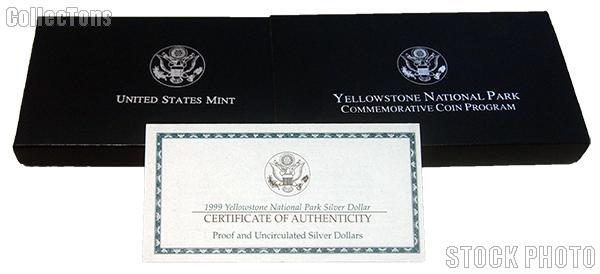 1999 Yellowstone National Park Commemorative Proof and Uncirculated Silver Dollars OGP Replacement Box and COA