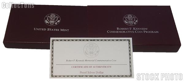 1998 Robert F. Kennedy Memorial Commemorative Proof Silver Dollar OGP Replacement Box and COA