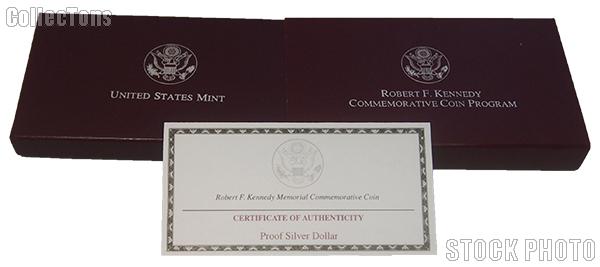 1998 Robert F. Kennedy Memorial Commemorative Proof Silver Dollar OGP Replacement Box and COA