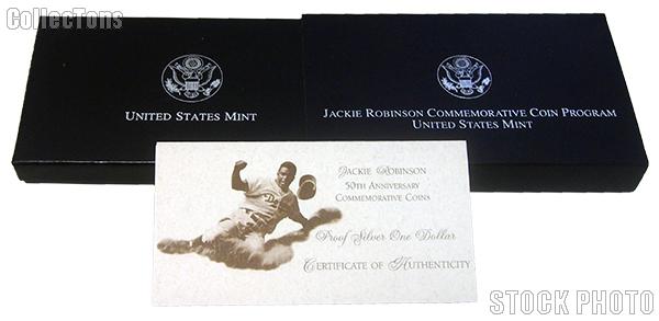 1997 Jackie Robinson 50th Anniversary Commemorative Proof Silver Dollar OGP Replacement Box and COA