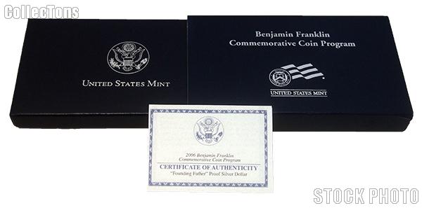 2006 Benjamin Franklin "Founding Father" Commemorative Proof Silver Dollar OGP Replacement Box and COA