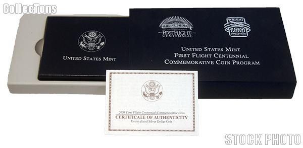 2003 First Flight Centennial Commemorative Uncirculated Silver Dollar OGP Replacement Box and COA