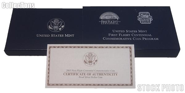 2003 First Flight Centennial Commemorative Proof Silver Dollar OGP Replacement Box and COA