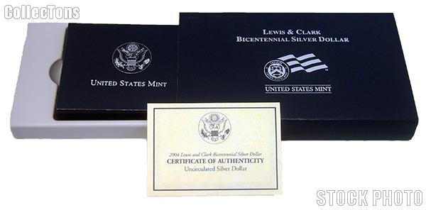 2004 Lewis and Clark Bicentennial Commemorative Uncirculated Silver Dollar OGP Replacement Box and COA
