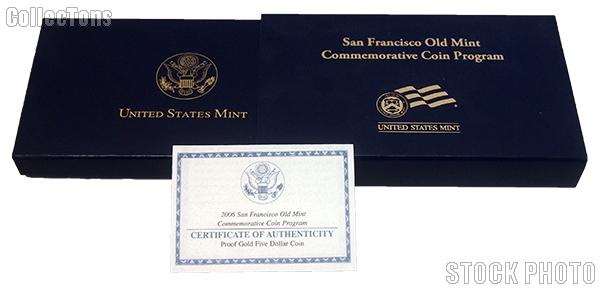 2006 San Francisco Old Mint Commemorative Proof Gold Five Dollar OGP Replacement Box and COA