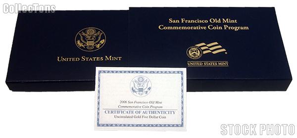 2006 San Francisco Old Mint Commemorative Uncirculated Gold Five Dollar OGP Replacement Box and COA