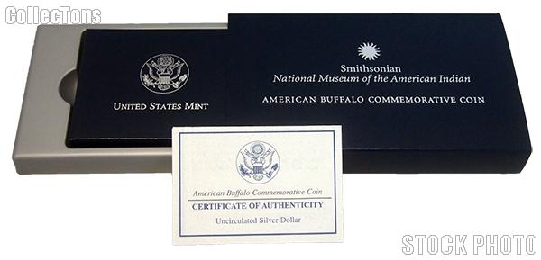 2001 American Buffalo Commemorative Uncirculated Silver Dollar OGP Replacement Box and COA