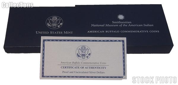 2001 American Buffalo Commemorative Proof and Uncirculated Silver Dollar Two-Coin Set OGP Replacement Box and COA