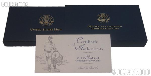 1995 Civil War Battlefield Commemorative Three-Coin Proof Set OGP Replacement Box and COA