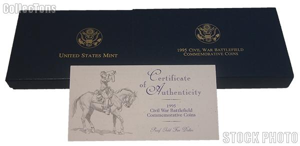 1995 Civil War Battlefield Commemorative Proof Gold Five Dollar OGP Replacement Box and COA