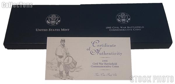 1995 Civil War Battlefield Commemorative Two-Coin Proof Set OGP Replacement Box and COA