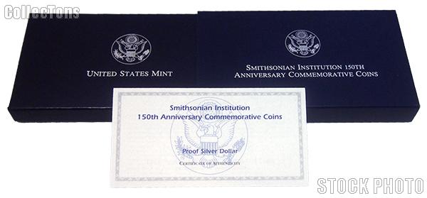 1996 Smithsonian Institution 150th Anniversary Commemorative Proof Silver Dollar OGP Replacement Box and COA