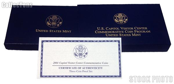 2001 Capitol Visitor Center Commemorative Proof Three-Coin Set OGP Replacement Box and COA