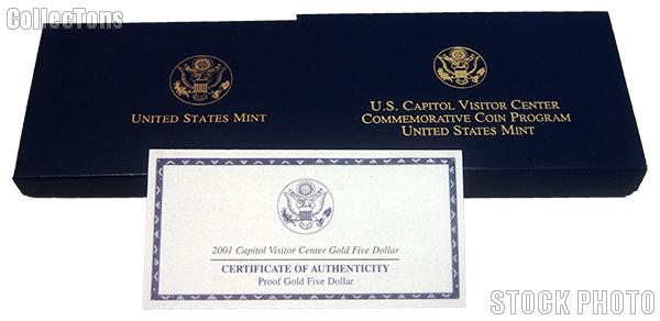 2001 Capitol Visitor Center Commemorative Proof Gold Five Dollar OGP Replacement Box and COA