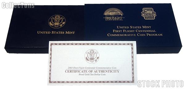 2003 First Flight Centennial Commemorative Proof Gold Ten Dollar OGP Replacement Box and COA