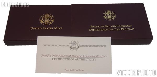 1997 Franklin D. Roosevelt Memorial Commemorative Proof Gold Five Dollar OGP Replacement Box and COA