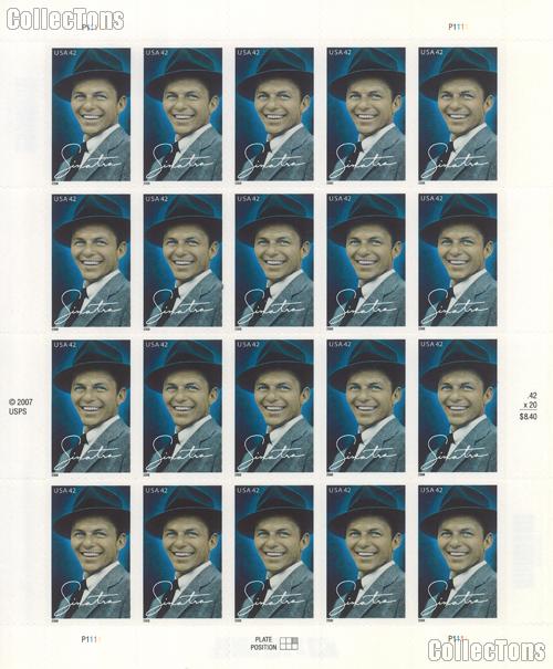 2008 Frank Sinatra 42 Cent US Postage Stamp Unused Sheet of 20 Scott #4265