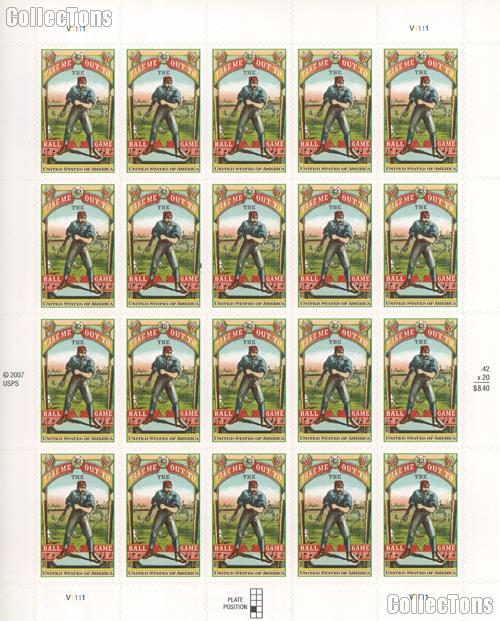 2008 "Take Me Out To The Ballgame" 42 Cent US Postage Stamp Unused Sheet of 20 Scott #4341