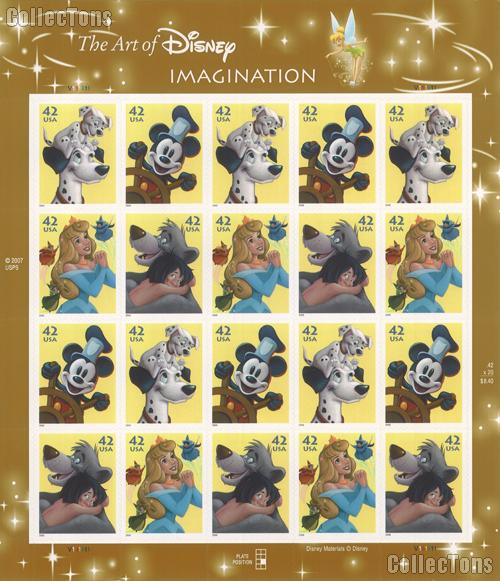 2008 Imagination - Art of Disney 42 Cent US Postage Stamp Unused Sheet of 20 Scott #4342 - #4345