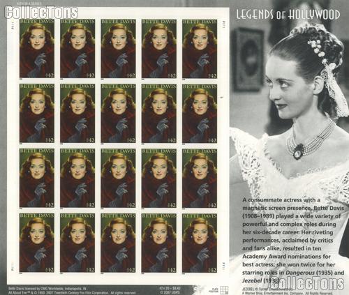 2008 Bette Davis 42 Cent US Postage Stamp Unused Sheet of 20 Scott #4350