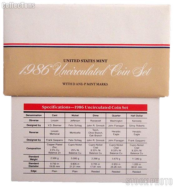 1986 U.S. Mint Uncirculated Set OGP Replacement Envelope and COA