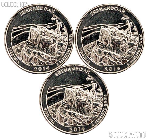 2014 P, D, & S Virginia Shenandoah National Park Quarters GEM BU America the Beautiful