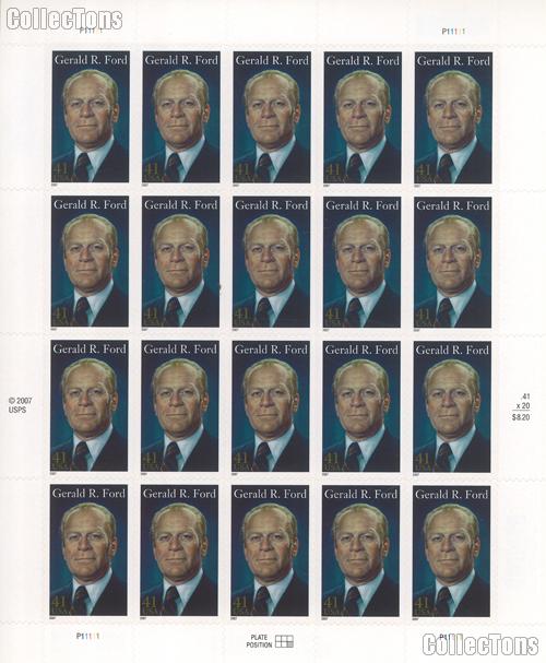 2007 Gerald R. Ford 41 Cent US Postage Stamp Unused Sheet of 20 Scott #4199