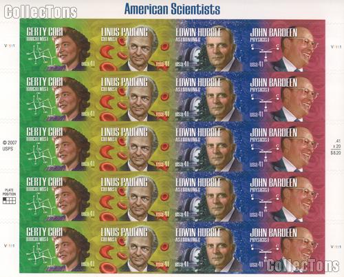 2008 American Scientists 41 Cent US Postage Stamp Unused Sheet of 20 Scott #4224 - #4227
