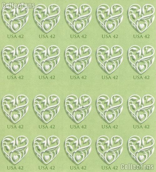 2008 Wedding Hearts 42 Cent US Postage Stamp Unused Sheet of 20 Scott #4271