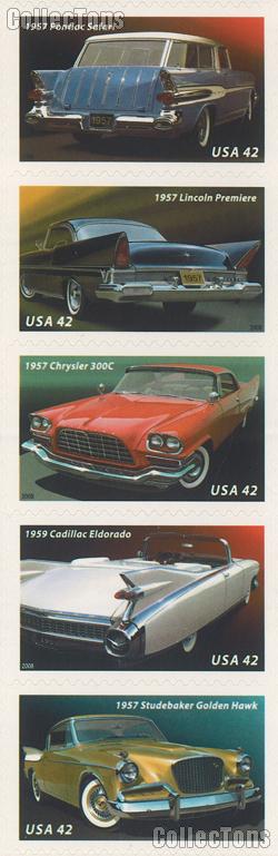 2008 Automobiles of the 1950s 42 Cent US Postage Stamp Unused Sheet of 20 Scott #4353 - #4357