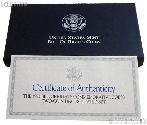 1993 Bill of Rights Commemorative Two-Coin Uncirculated Set OGP Replacement Box and COA