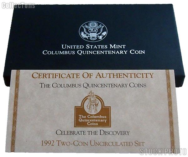 1992 Columbus Quincentenary Commemorative Uncirculated Two-Coin Set OGP Replacement Box and COA