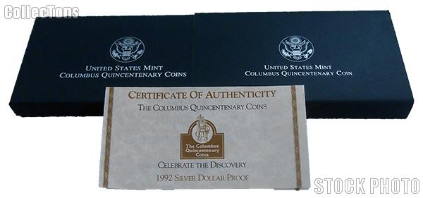 1992 Columbus Quincentenary Commemorative Proof Silver Dollar OGP Replacement Box and COA