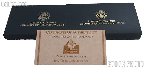 1992 Columbus Quincentenary Commemorative Proof Three-Coin Set OGP Replacement Box and COA
