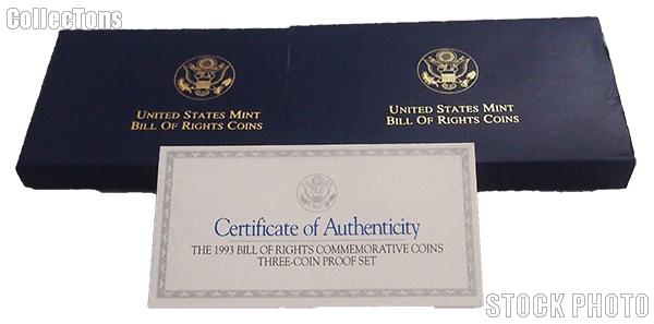 1993 Bill of Rights Commemorative Three-Coin Proof Set OGP Replacement Box and COA