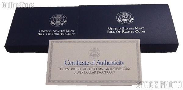 1993 Bill of Rights Commemorative Proof Silver Dollar OGP Replacement Box and COA