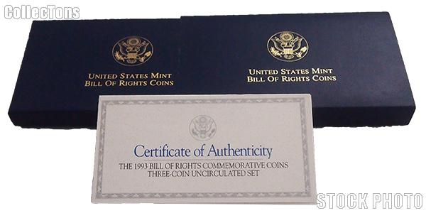 1993 Bill of Rights Commemorative Three-Coin Uncirculated Set OGP Replacement Box and COA