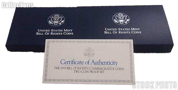 1993 Bill of Rights Commemorative Two-Coin Proof Set OGP Replacement Box and COA
