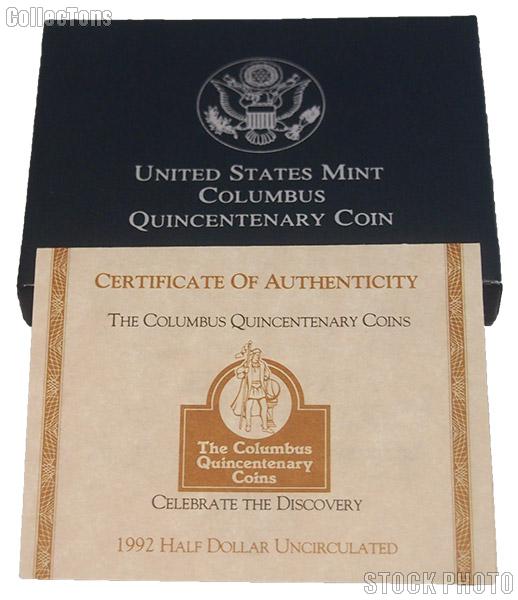 1992 Columbus Quincentenary Commemorative Uncirculated Half Dollar OGP Replacement Box and COA