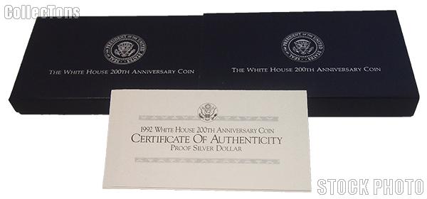 1992 White House 200th Anniversary Commemorative Proof Silver Dollar OGP Replacement Box and COA