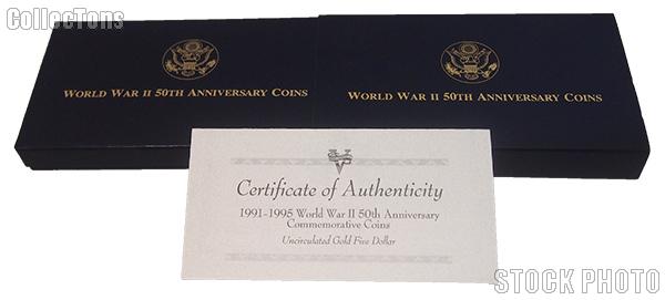 1991-1995 World War II 50th Anniversary Commemorative Uncirculated Gold Five Dollar OGP Replacement Box and COA