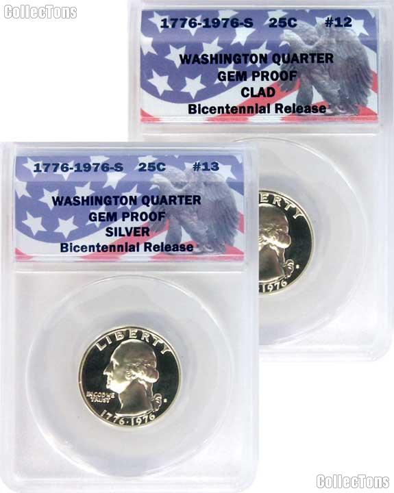 CollecTons Keepers #12 & #13: 1976-S Bicentennial Clad and Silver Washington Quarter Certified in Exclusive ANACS Gem Proof Holder