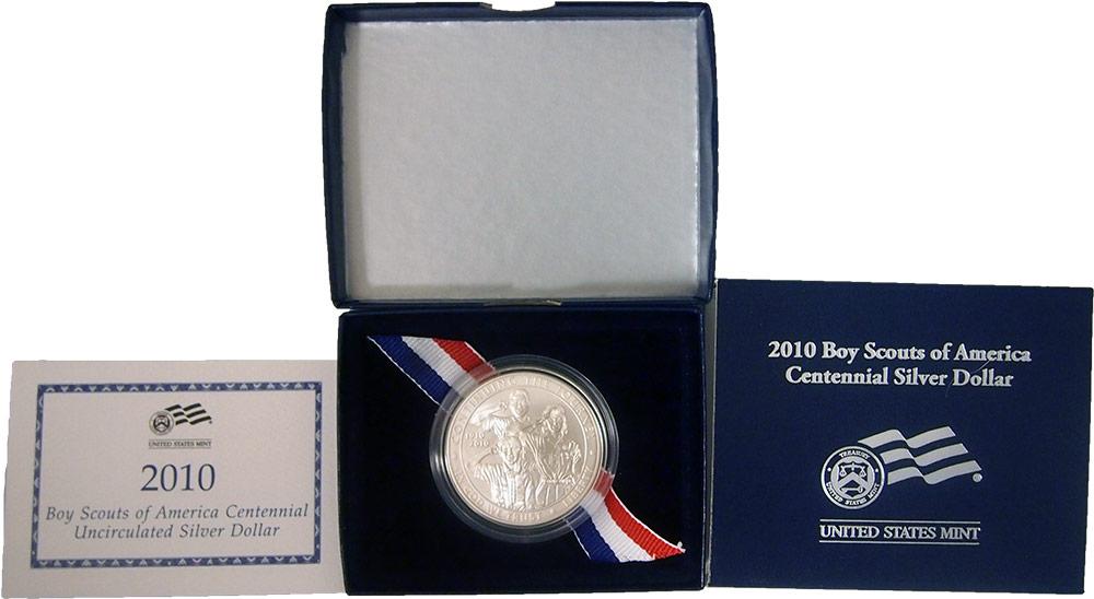 2010 Boy Scouts of America Centennial Uncirculated (BU) Commemorative Silver Dollar Coin