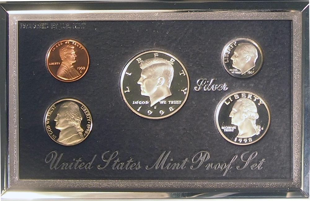 1998 PREMIER SILVER PROOF SET Deluxe Box 5 Coin U.S. Mint Proof Set