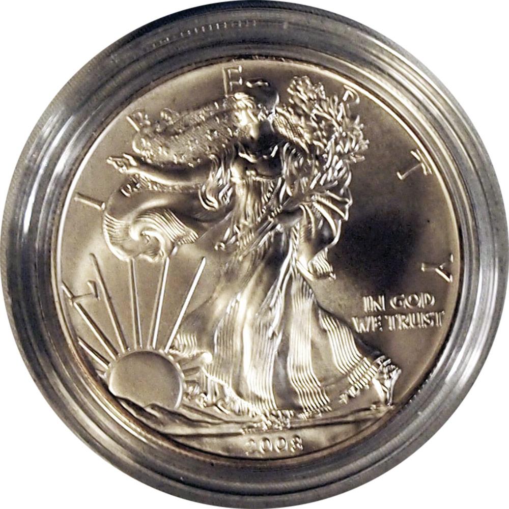 2008-W American Silver Eagle Dollar Burnished Reverse of 2007 1oz BU Silver Coin w/ Box & COA