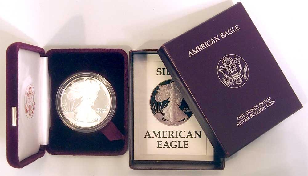 1987 Silver Eagle PROOF In Box with COA 1987-S American Silver Eagle Dollar Proof